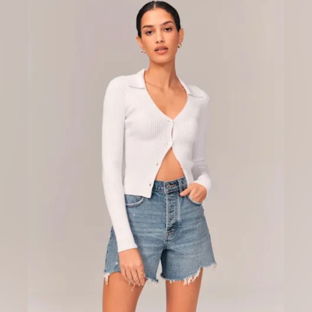 Abercrombie White Ribbed Cardigan